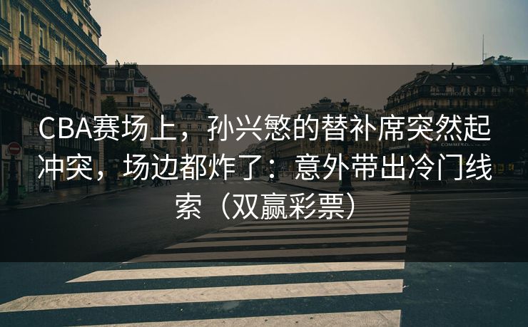 CBA赛场上，孙兴慜的替补席突然起冲突，场边都炸了：意外带出冷门线索（双赢彩票）
